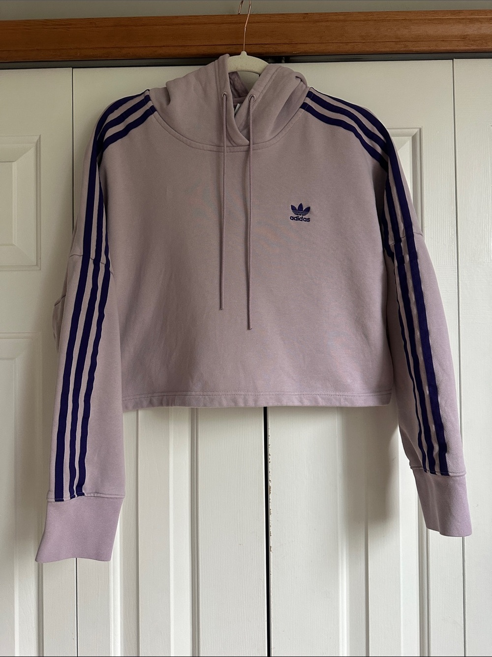 adidas Lavender 3 Purple Stripes Oversized Cropped Hoodie Size Small